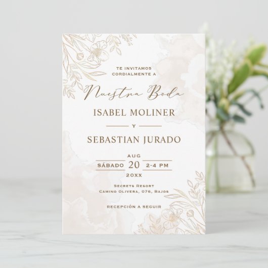 Gouden Wildbloem Nuestra Boda Spaanse bruiloft Kaart (Staand voorkant)