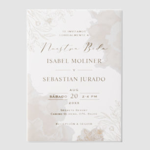 Gouden Wildbloem Nuestra Boda Spaanse bruiloft Vellum Uitnodigingen