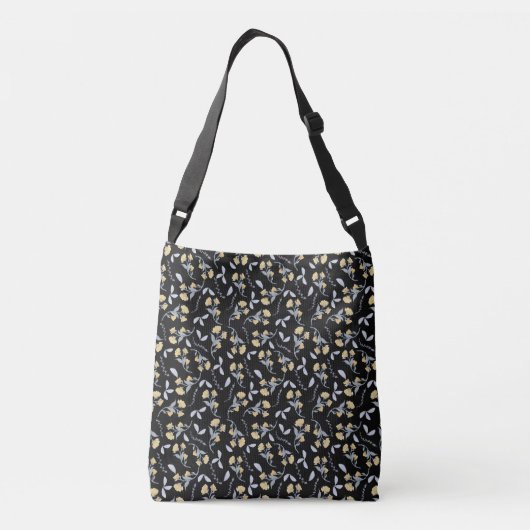 Gouden Wildbloem op zwart Crossbody Tas (Achterkant)