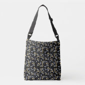 Gouden Wildbloem op zwart Crossbody Tas (Voorkant)