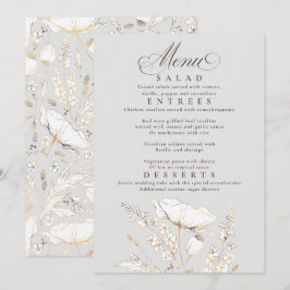 Gouden Wildbloemen Grijs en Wit Bruiloft Menu Kaart