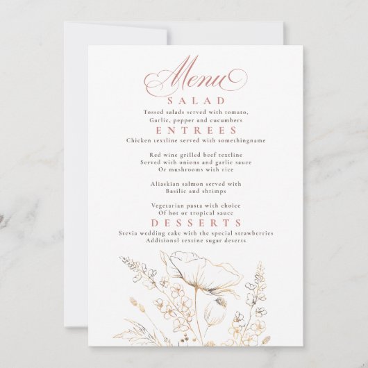 Gouden Wildbloemen Wit Bruiloft Menu Kaart (Voorkant)