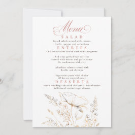 Gouden Wildbloemen Wit Bruiloft Menu Kaart