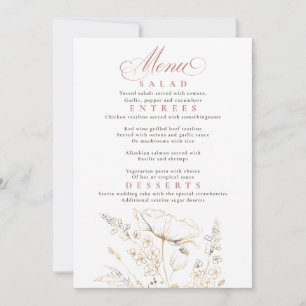 Gouden Wildbloemen Wit Bruiloft Menu Kaart