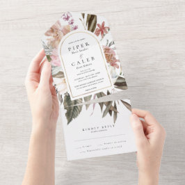 Gouden Wilde Bloem Huwelijksboog All In One Uitnodiging