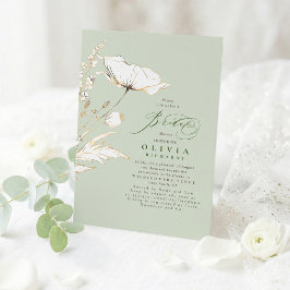 Gouden Wilde Bloemen Saliegroen Chic Bruiloft Fees Kaart