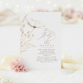 Gouden Wilde Bloemen Stof Roze Chic Baby Shower Kaart