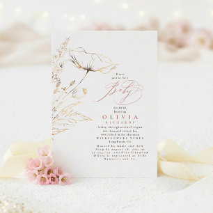 Gouden Wilde Bloemen Stof Roze Chic Baby Shower Kaart