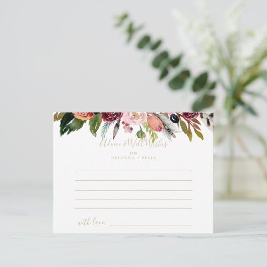 Gouden Wilde Veer Boho Tropische Bloemen Bruiloft Briefkaart (Staand voorkant)