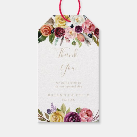 Gouden Wilde Veer Boho Tropische Bruiloft Dank u Cadeaulabel (Voorkant)