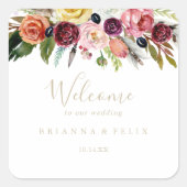 Gouden Wilde Veer Boho Tropische Bruiloft Welkom Vierkante Sticker (Voorkant)