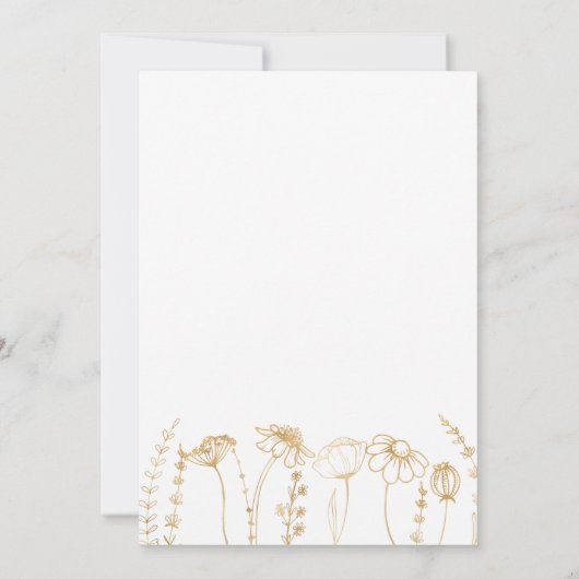 Gouden Wildflower Schets Bruiloft Diner Repetitie Kaart (Achterkant)