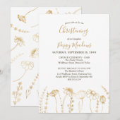 Gouden Wildflower Schets Eenvoudige Bloemen doopse Kaart (Voorkant / Achterkant)