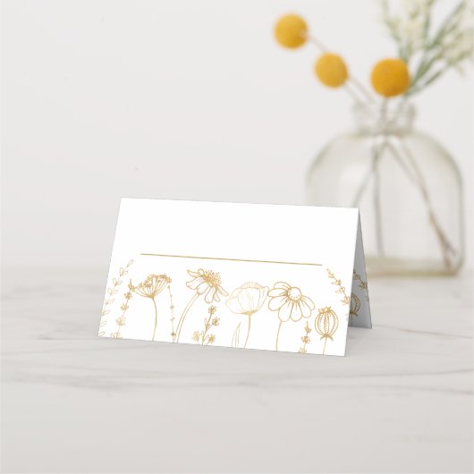 Gouden Wildflower Schets Eenvoudige Bloemen Plaatskaartje (Voorkant)