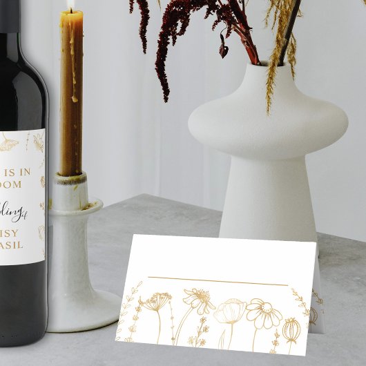 Gouden Wildflower Schets Eenvoudige Bloemen Plaatskaartje