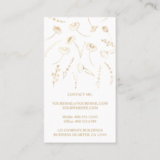 Gouden Wildflower Schets Vrouwelijk Professioneel Visitekaartje (Achterkant)