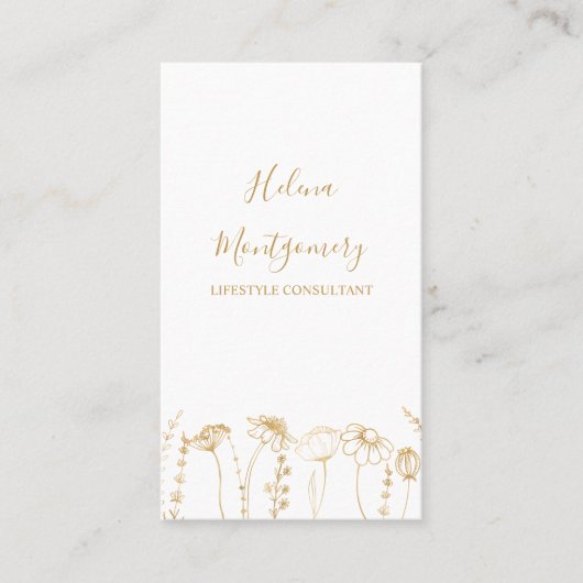 Gouden Wildflower Schets Vrouwelijk Professioneel Visitekaartje (Voorkant)