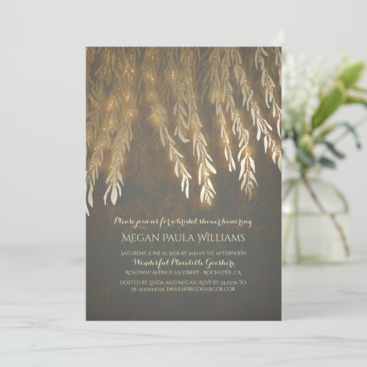 Gouden Wilg Boomtakken Vrijgezellenfeest Kaart (Staand voorkant)