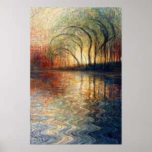 Gouden Wilgenmeer - Natuurlijk Saliegoud Blauw Poster