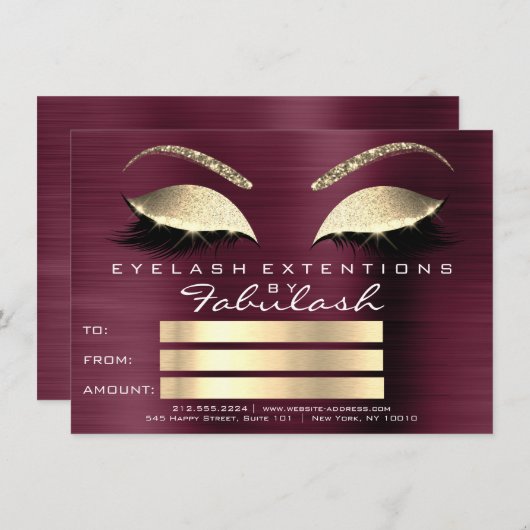 Gouden Wimpers Extensie Make-up Certificaat Cadeau (Voorkant / Achterkant)