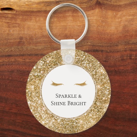 Gouden Wimpers girly glam glitter Sleutelhanger (Voorkant)