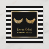 Gouden wimpers make-up artiest moderne zwarte stre vierkante visitekaartje (Voorkant)