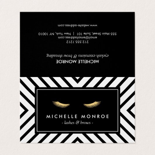 Gouden Wimpers Mod Patroon Salon Aftercare Visitekaartje (Buitenkant ongevouwen)
