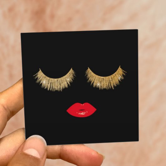 Gouden wimpers & rode lippen make-up artiest schoo vierkante visitekaartje