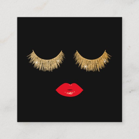Gouden wimpers & rode lippen make-up artiest schoo vierkante visitekaartje (Voorkant)