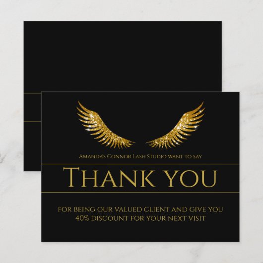 Gouden Wimpers Vleugels Dank Je Wel Vet Gedrukt Zw Briefkaart (Voorkant / Achterkant)
