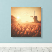 Gouden windmolen boven herfstveld canvas kunst (Insitu (Houten vloer))