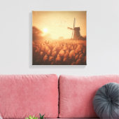 Gouden windmolen boven herfstveld canvas kunst (Insitu (Woonkamer))