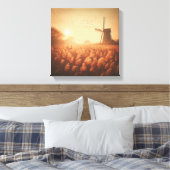 Gouden windmolen boven herfstveld canvas kunst (Insitu (Slaapkamer))