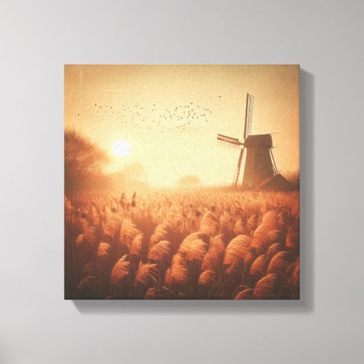 Gouden windmolen boven herfstveld canvas kunst (Voorkant)
