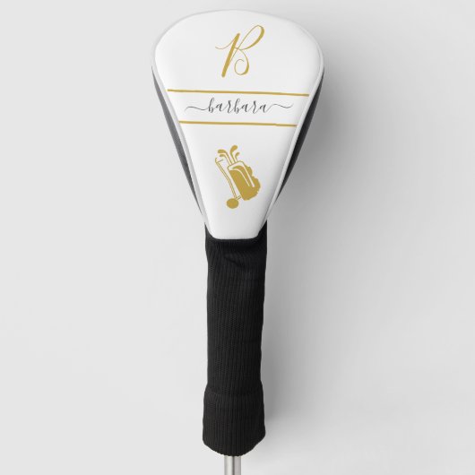 Gouden Winkelwagen Monogram Initiaal en Naam Geper Golfheadcover (Voorkant)