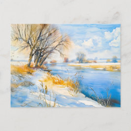 Gouden Winter aan de Rivier Havelland Aquarel Briefkaart