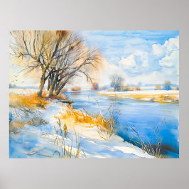 Gouden Winter bij de Rivier Havelland Aquarel Poster