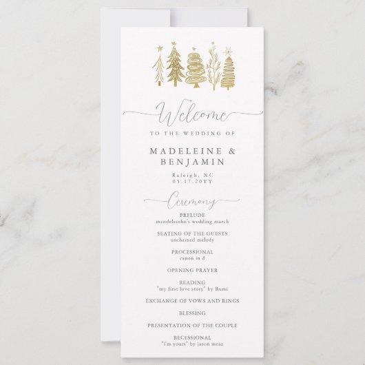 Gouden Winter Bomen Elegant Modern Huwelijksprogra (Voorkant)