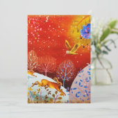 Gouden Winter Bos Konijn Uil Waterverf Feestdagenkaart (Staand voorkant)