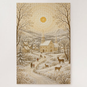 Gouden Winter Dorpskerk Landschap Legpuzzel