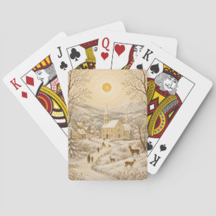 Gouden Winter Dorpskerk Landschap Pokerkaarten