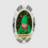 Gouden winter geruite eerste kerst foto ornament (voorkant)