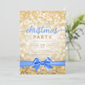 Gouden Winter Glam Company Xmas Blue Ribbon Kaart (Staand voorkant)