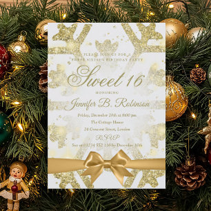 Gouden Winter Glitter Boog Sweet 16 Verjaardagsfee Kaart