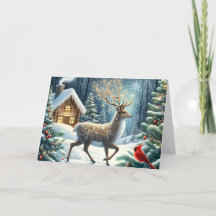 Gouden Winter Hert Kerst Vakantiekaart