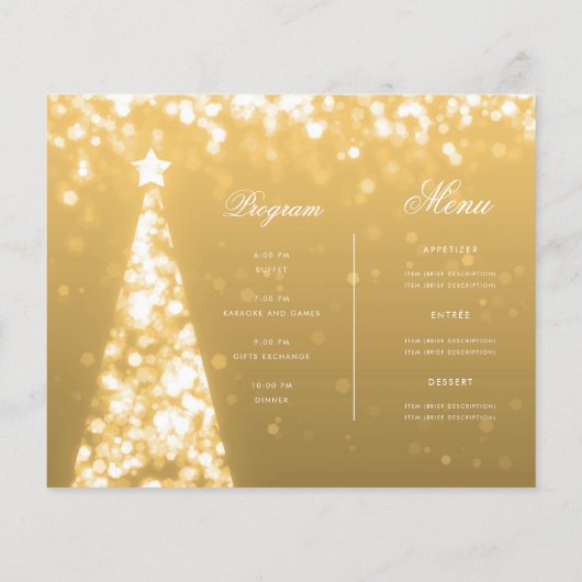 Gouden Winter Kerstboom Uitnodigen Programma Menu (Achterkant)