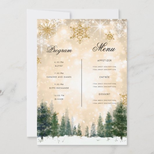 Gouden Winter Kerstmis Uitnodigen Programma Menu (Achterkant)