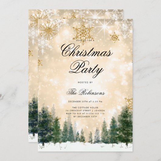 Gouden Winter Kerstmis Uitnodigen Programma Menu (Voorkant / Achterkant)