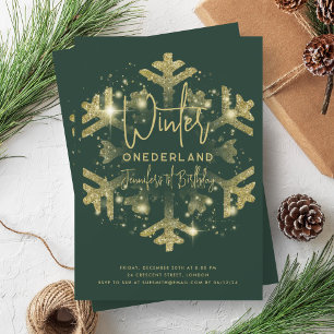 Gouden Winter ONEDERLAND 1e Verjaardag Glitter Gre Kaart