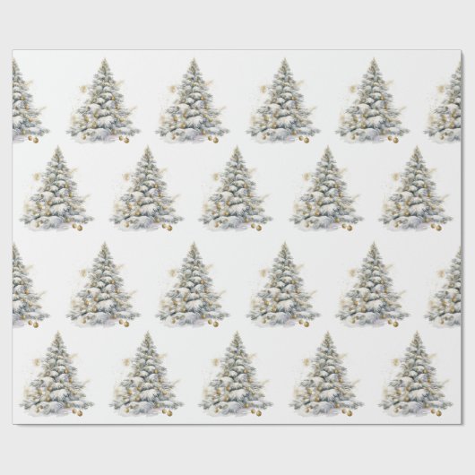 Gouden Winter Pine Tree Cadeaupapier (Vlak)